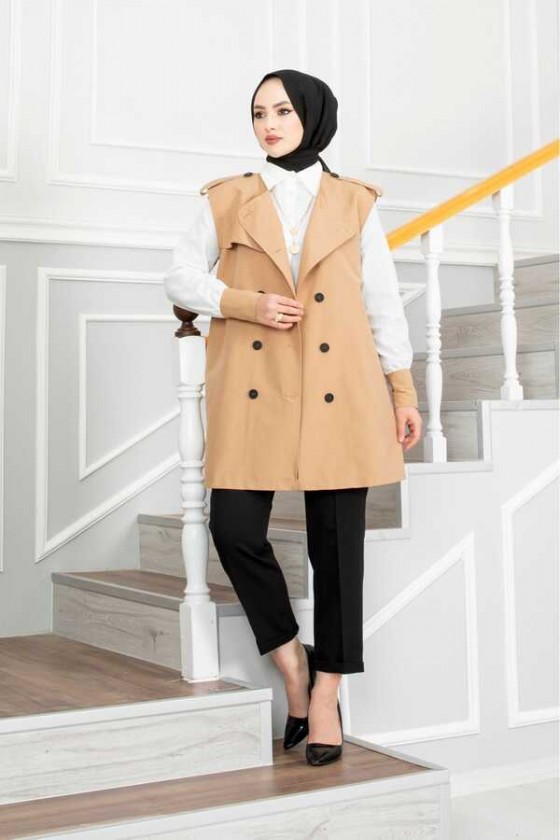 4402 - Gömlek Ceket Tesettür İkili Takım Camel-G6