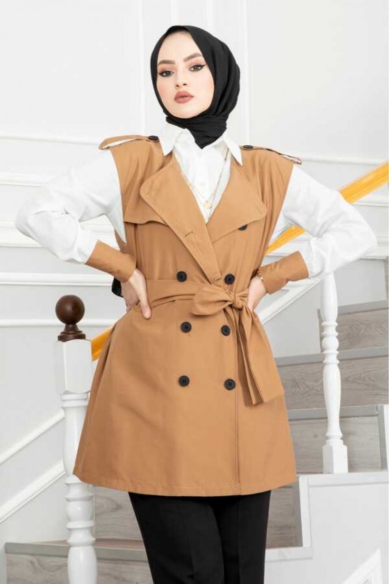 4402 - Gömlek Ceket Tesettür İkili Takım Taba-G6