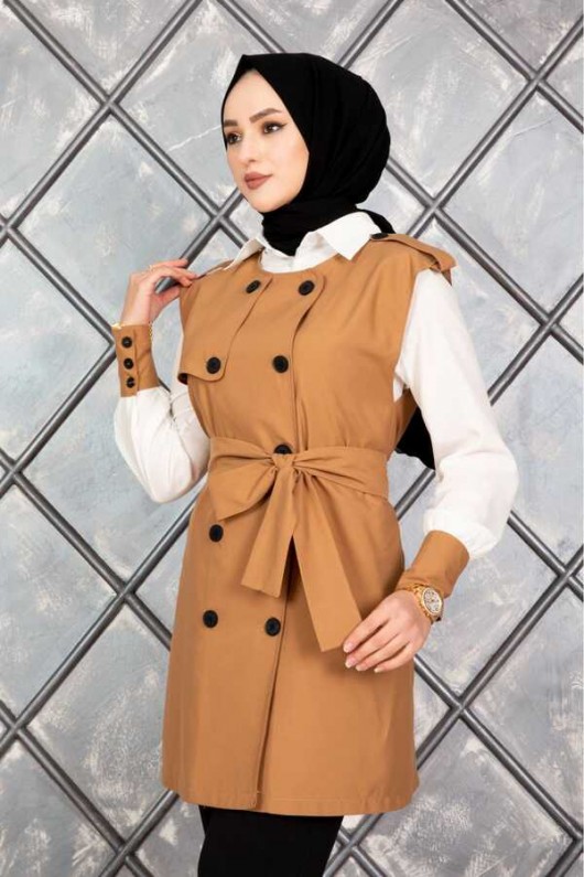 4402 - Gömlek Ceket Tesettür İkili Takım Taba-G6