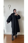 9971 - Balon Kol Tesettür Trençkot Si̇yah-F1