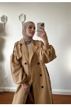 9971 - Balon Kol Tesettür Trençkot Camel-F1 9971 - Balon Kol Tesettür Trençkot Camel-F1