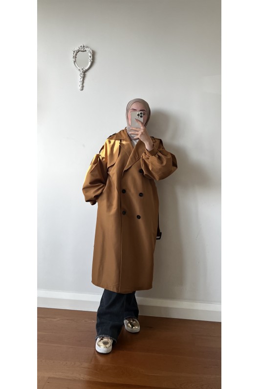 9971 - Balon Kol Tesettür Trençkot Taba-F1 9971 - Balon Kol Tesettür Trençkot Taba-F1