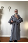 9971 - Balon Kol Tesettür Trençkot Gri̇-F1 9971 - Balon Kol Tesettür Trençkot Gri̇-F1