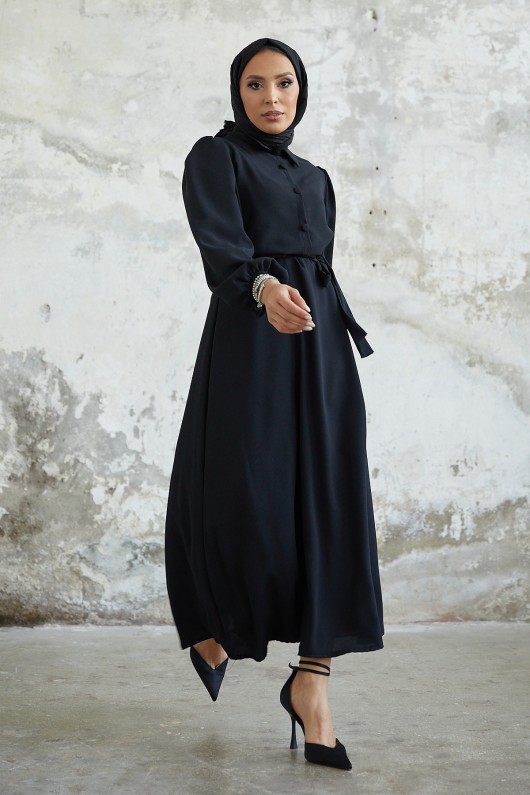 9559 - Düğme Detaylı Tesettür Elbise Si̇yah--A13 9559 - Düğme Detaylı Tesettür Elbise Si̇yah--A13