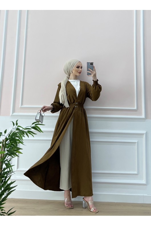 9383 - Çıt Çıt Detaylı Tesettür Tunik Kahverengi̇