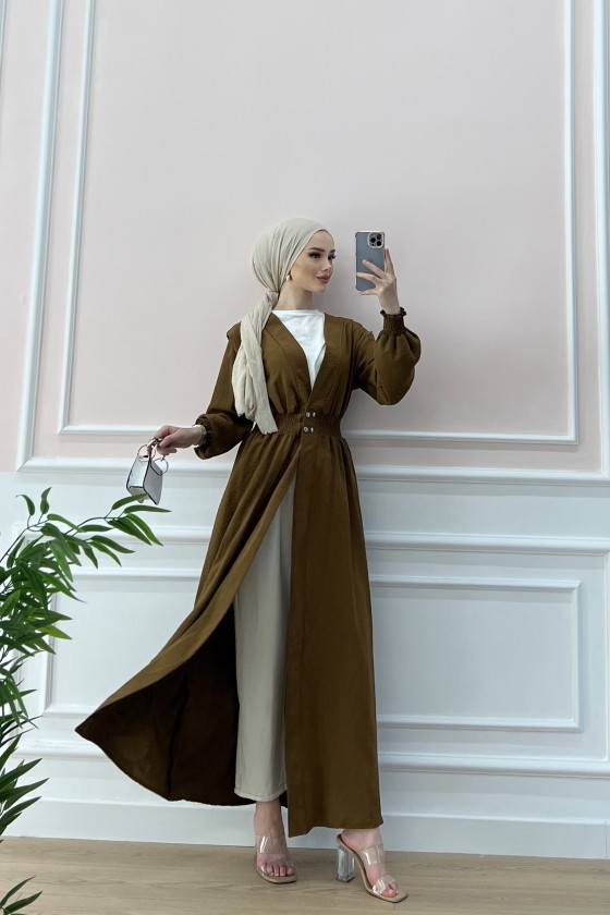 9383 - Çıt Çıt Detaylı Tesettür Tunik Kahverengi̇