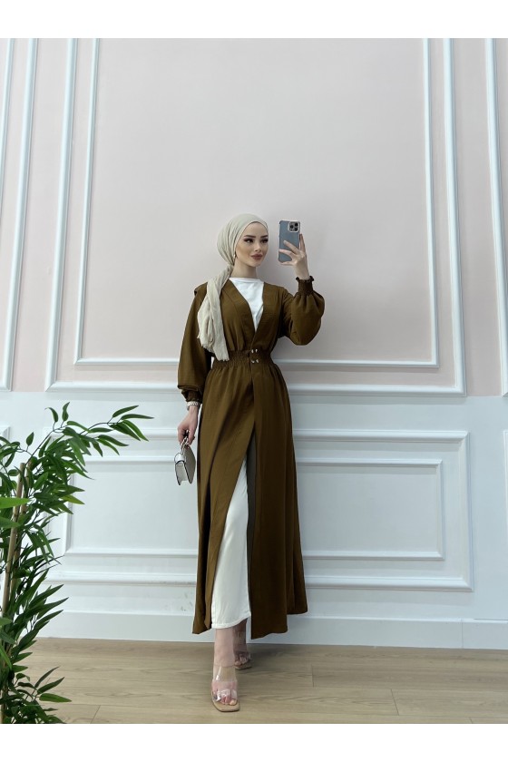 9383 - Çıt Çıt Detaylı Tesettür Tunik Kahverengi̇