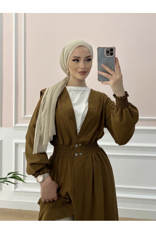 9383 - Çıt Çıt Detaylı Tesettür Tunik Kahverengi̇
