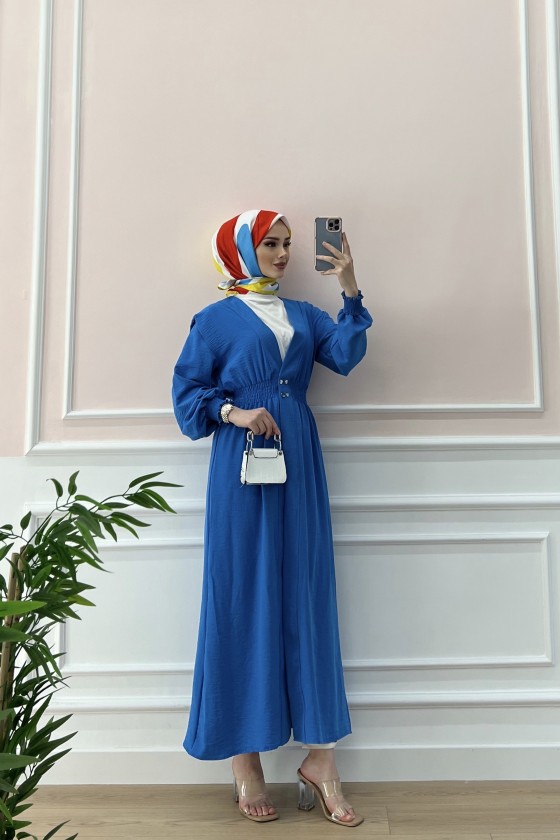 9383 - Çıt Çıt Detaylı Tesettür Tunik Mavi̇-D2