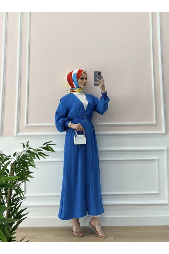 9383 - Çıt Çıt Detaylı Tesettür Tunik Mavi̇-D2