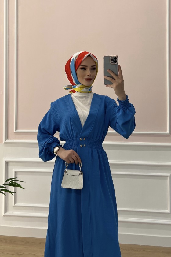 9383 - Çıt Çıt Detaylı Tesettür Tunik Mavi̇-D2 9383 - Çıt Çıt Detaylı Tesettür Tunik Mavi̇-D2