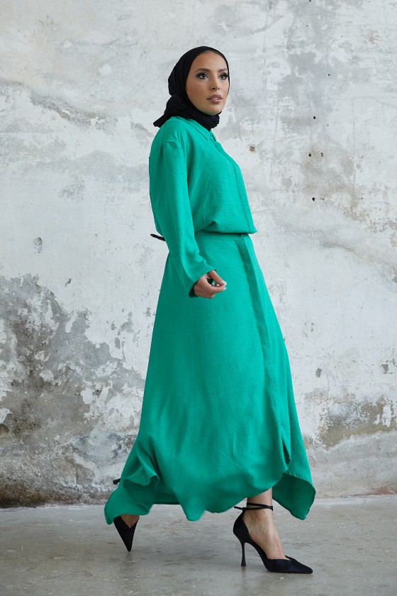 1722 - Etek Gömlek Tesettür İkili Takım Yeşi̇l-A4