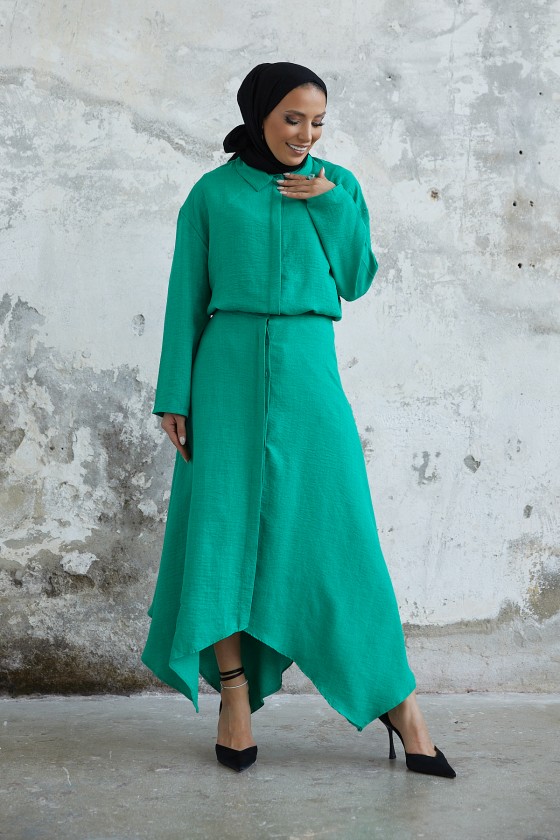 1722 - Etek Gömlek Tesettür İkili Takım Yeşi̇l-A4
