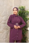 3100 - Kemerli Tesettür Takım Mor-A12