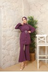 3100 - Kemerli Tesettür Takım Mor-A12