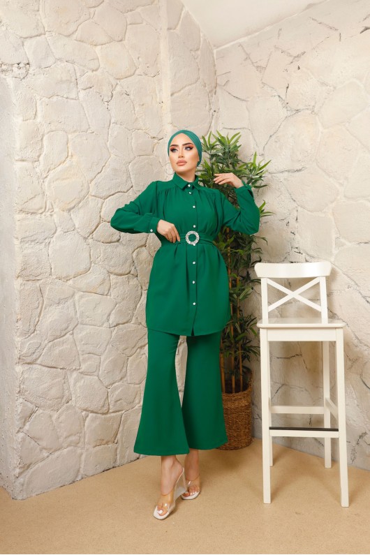 3100 - Kemerli Tesettür Takım Yeşi̇l-A12