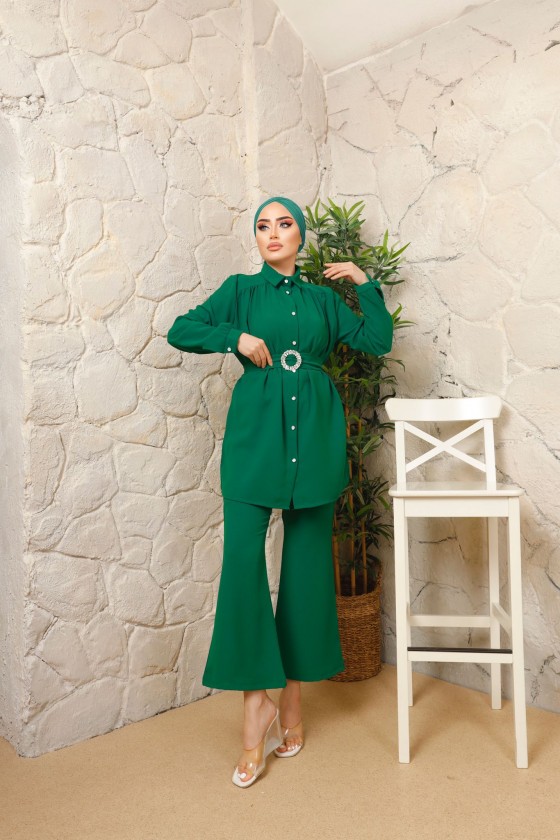 3100 - Kemerli Tesettür Takım Yeşi̇l-A12