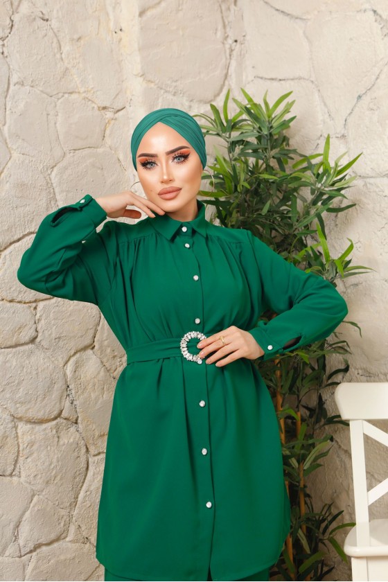 3100 - Kemerli Tesettür Takım Yeşi̇l-A12