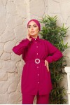 3100 - Kemerli Tesettür Takım Pembe-A12