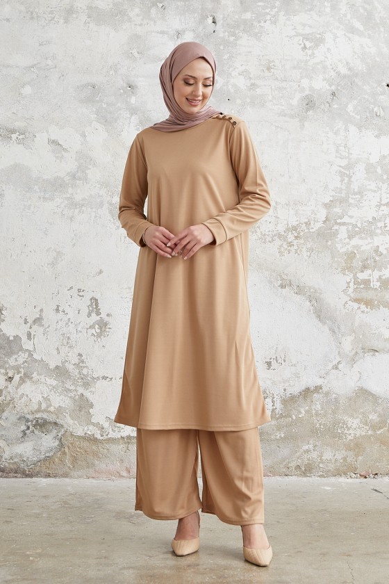 7150 - Tunik Pantolon Tesettür İkili Takım Bej-A10 7150 - Tunik Pantolon Tesettür İkili Takım Bej-A10