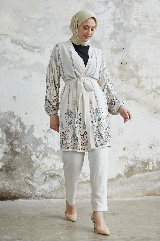 8845 - Etnik Desen Tesettür Kimono Takım Mi̇nt Yeşi̇li̇-A10 8845 - Etnik Desen Tesettür Kimono Takım Mi̇nt Yeşi̇li̇-A10