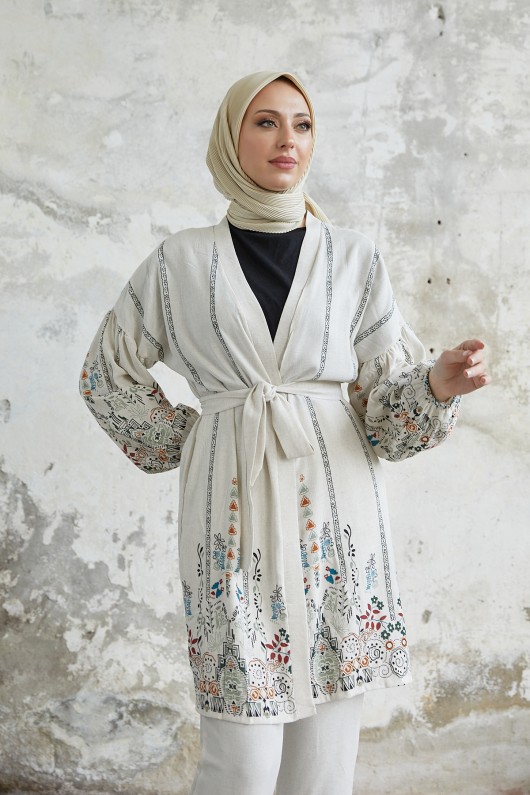 8845 - Etnik Desen Tesettür Kimono Takım Mi̇nt Yeşi̇li̇-A10 8845 - Etnik Desen Tesettür Kimono Takım Mi̇nt Yeşi̇li̇-A10