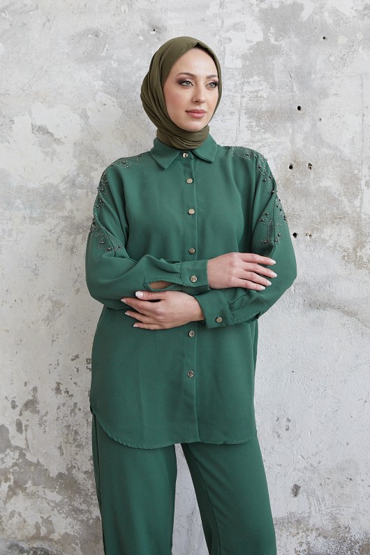 10793 - Pantolon Gömlek Tesettür İkili Takım Haki̇-A4 10793 - Pantolon Gömlek Tesettür İkili Takım Haki̇-A4