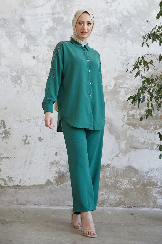 10793 - Pantolon Gömlek Tesettür İkili Takım Yeşi̇l-A4 10793 - Pantolon Gömlek Tesettür İkili Takım Yeşi̇l-A4