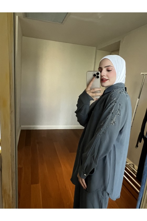 10793 - Pantolon Gömlek Tesettür İkili Takım Gri̇-A4 10793 - Pantolon Gömlek Tesettür İkili Takım Gri̇-A4