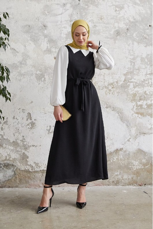 1441 - Gömlek Detaylı Tesettür Elbise Si̇yah 1441 - Gömlek Detaylı Tesettür Elbise Si̇yah