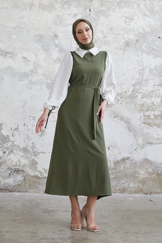 1441 - Gömlek Detaylı Tesettür Elbise Haki̇ 1441 - Gömlek Detaylı Tesettür Elbise Haki̇