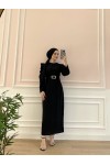 1937 - Kemerli Tesettür Elbise Si̇yah-B5 1937 - Kemerli Tesettür Elbise Si̇yah-B5