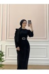 1937 - Kemerli Tesettür Elbise Si̇yah-B5 1937 - Kemerli Tesettür Elbise Si̇yah-B5