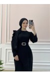 1937 - Kemerli Tesettür Elbise Si̇yah-B5 1937 - Kemerli Tesettür Elbise Si̇yah-B5