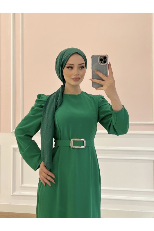 1937 - Kemerli Tesettür Elbise Yeşi̇l-B5 1937 - Kemerli Tesettür Elbise Yeşi̇l-B5