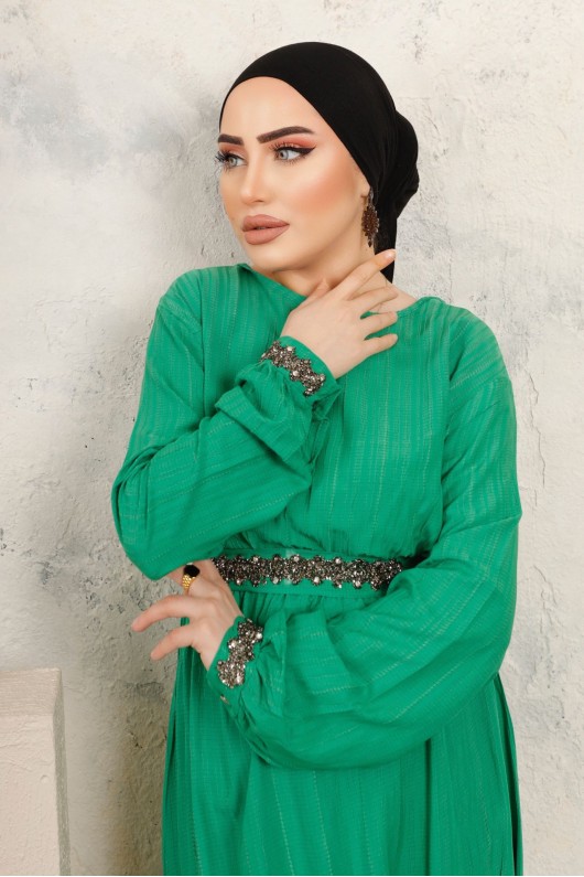 3011 - Kemerli Tesettür Elbise Yeşi̇l-B7 3011 - Kemerli Tesettür Elbise Yeşi̇l-B7