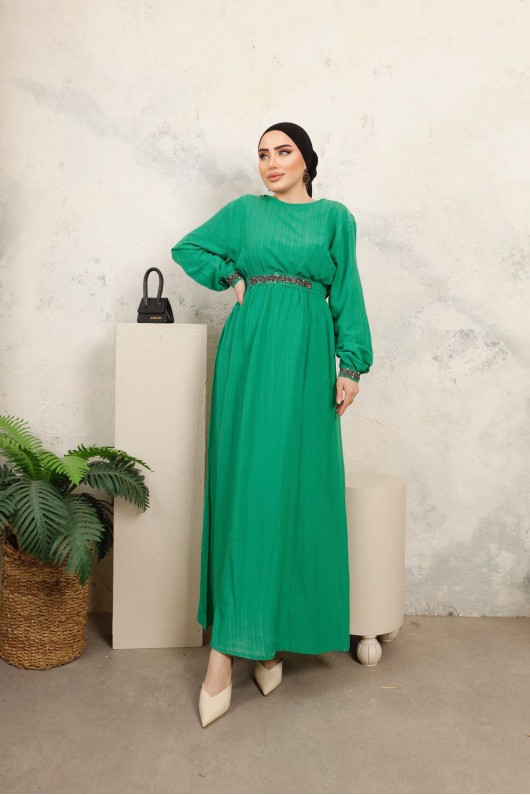 3011 - Kemerli Tesettür Elbise Yeşi̇l-B7 3011 - Kemerli Tesettür Elbise Yeşi̇l-B7