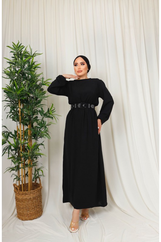 3135 - Kuşaklı Tesettür Elbise Si̇yah-D 2 3135 - Kuşaklı Tesettür Elbise Si̇yah-D 2