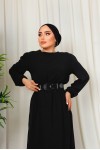 3135 - Kuşaklı Tesettür Elbise Si̇yah-D 2 3135 - Kuşaklı Tesettür Elbise Si̇yah-D 2