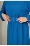 3135 - Kuşaklı Tesettür Elbise Mavi̇-D 2
