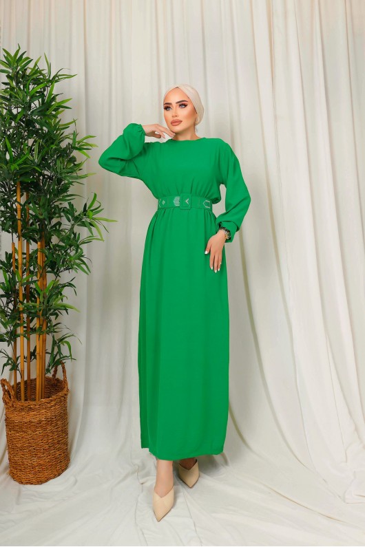3135 - Kuşaklı Tesettür Elbise Yeşi̇l-D 2 3135 - Kuşaklı Tesettür Elbise Yeşi̇l-D 2