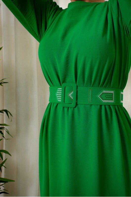 3135 - Kuşaklı Tesettür Elbise Yeşi̇l-D 2 3135 - Kuşaklı Tesettür Elbise Yeşi̇l-D 2