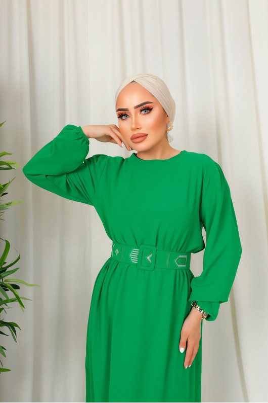 3135 - Kuşaklı Tesettür Elbise Yeşi̇l-D 2 3135 - Kuşaklı Tesettür Elbise Yeşi̇l-D 2