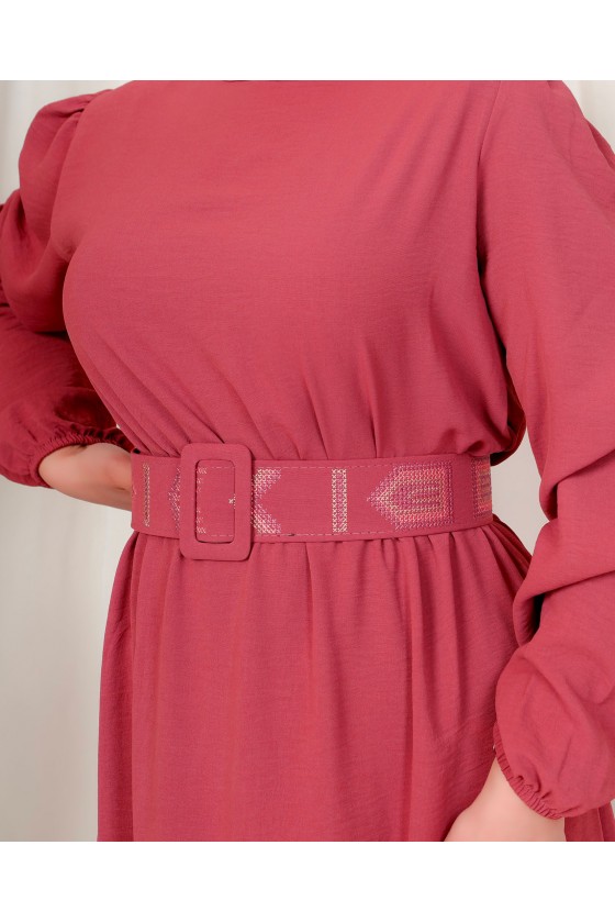 3135 - Kuşaklı Tesettür Elbise Pembe-D 2 3135 - Kuşaklı Tesettür Elbise Pembe-D 2