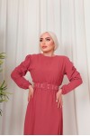 3135 - Kuşaklı Tesettür Elbise Pembe-D 2 3135 - Kuşaklı Tesettür Elbise Pembe-D 2