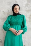 3355 - Örme Detaylı Tesettür Elbise Yeşi̇l-E3
