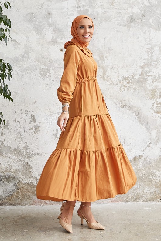 4392 - Bel Büzgülü Tesettür Elbise Turuncu 4392 - Bel Büzgülü Tesettür Elbise Turuncu