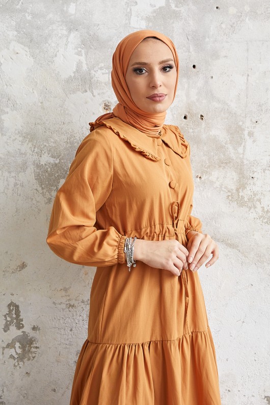 4392 - Bel Büzgülü Tesettür Elbise Turuncu 4392 - Bel Büzgülü Tesettür Elbise Turuncu