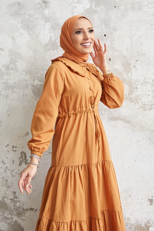 4392 - Bel Büzgülü Tesettür Elbise Turuncu 4392 - Bel Büzgülü Tesettür Elbise Turuncu