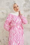 4499 - Desenli Tesettür Elbise Pembe-A1 4499 - Desenli Tesettür Elbise Pembe-A1